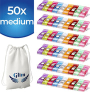 Glim® Originele Wonderclips - Medium - Wonder clips - Kleine knijpertjes - Vervanging voor spelden - Naaien - 50 stuks - INCLUSIEF Opbergzak
