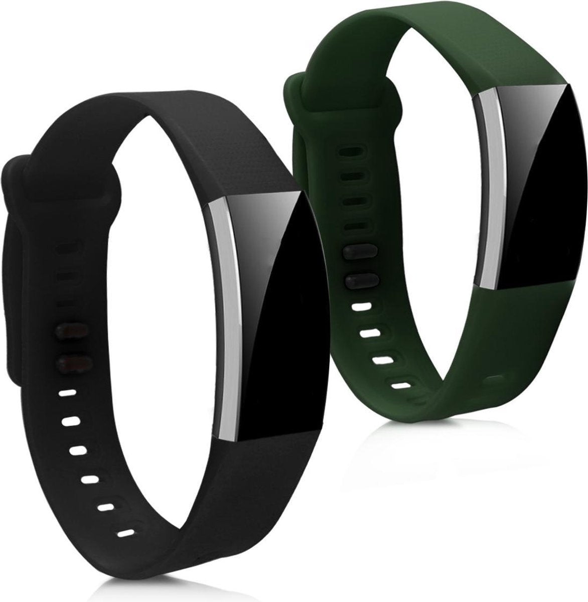 kwmobile 2x horlogeband voor Huawei Band 2 / Band 2 Pro - siliconen band voor fitnesstracker - donkergroen / zwart