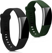 kwmobile 2x horlogeband voor Huawei Band 2 / Band 2 Pro - siliconen band voor fitnesstracker - donkergroen / zwart