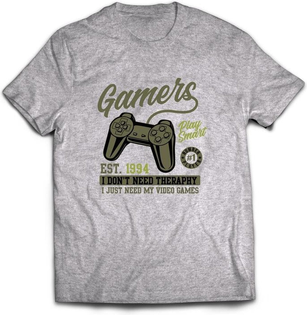 Gamers play smart | Grijs Gaming kado T-Shirt heren - dames | Groen | Perfect game pc cadeau shirt | Grappige console spreuken - zinnen - teksten