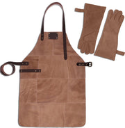 Leren Schort + Leren Handschoenen - Lederen Schort – BEIGE - Kokschort - BBQ Schort - Kookschort - Vaderdag - 81 cm x 56 cm Inclusief Handschoenen voor de Barbecue