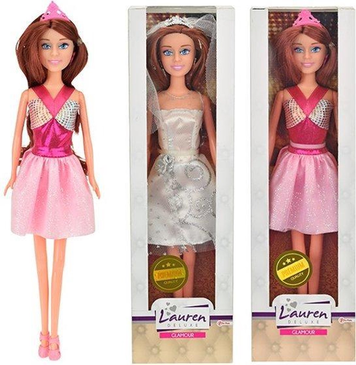 Tienerpop Lauren (Witte trouw jurk)