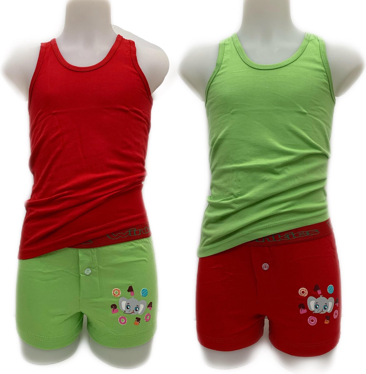Embrator 2 x Jongens Ondergoedsetjes met loose fit boxershort rood/appelgroen 116/122