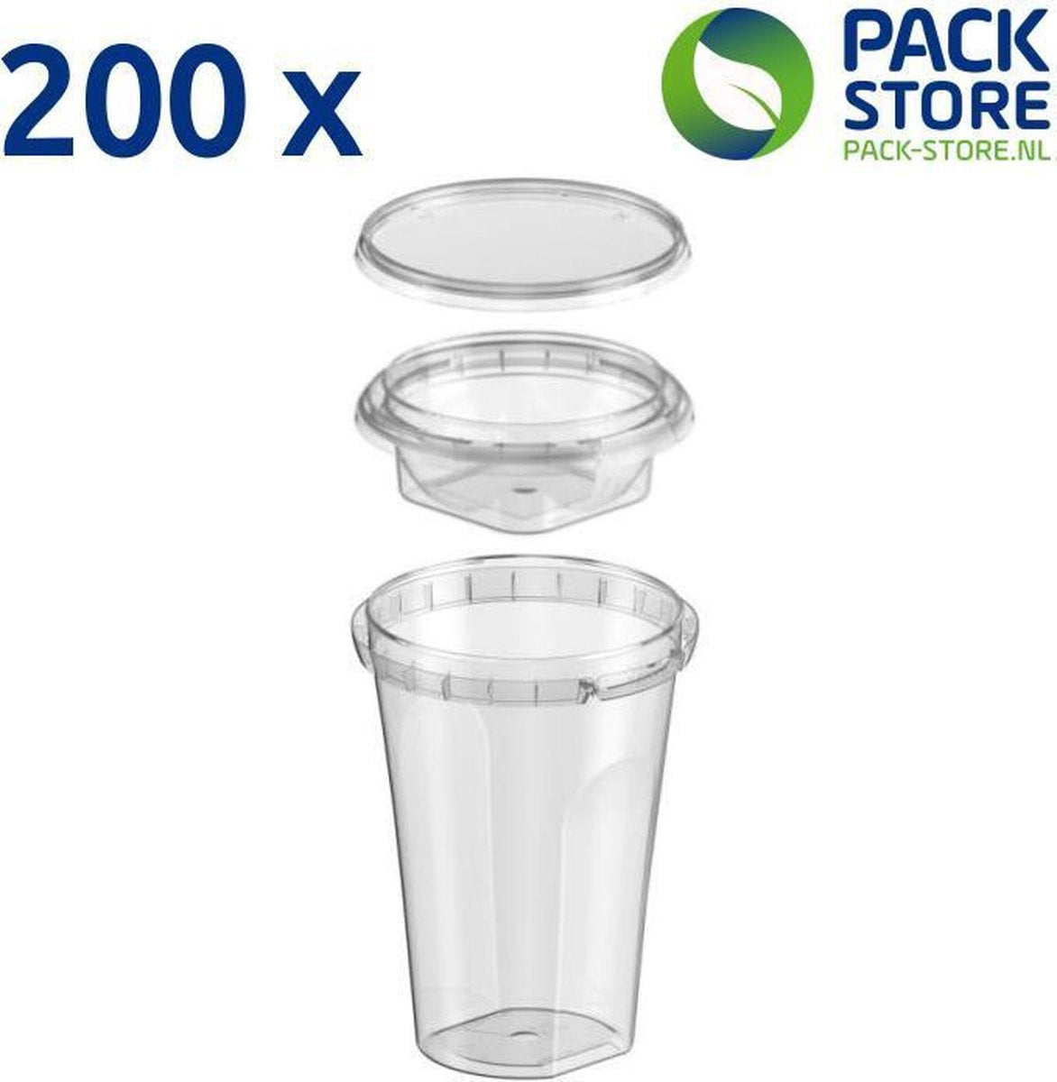200 x Ronde 'on-the-go' bakjes met deksel (500ml met 125ml inzetbakje) - Transparant - Geschikt voor diepvries