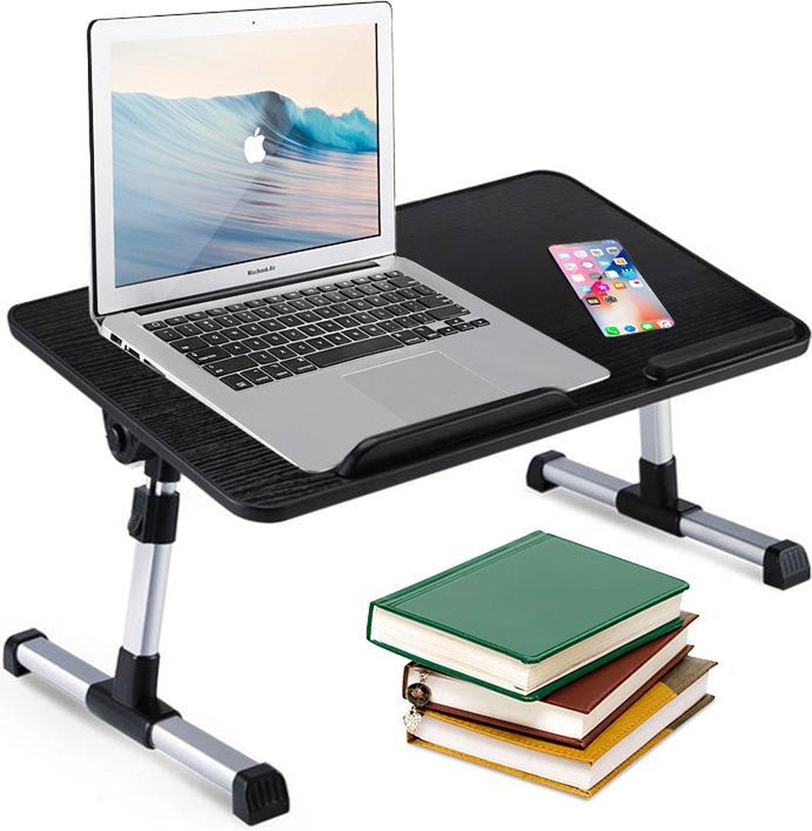 Greenure laptop tafel – standaard verstelbaar en inklapbaar – voor op bed of bank - Zwart