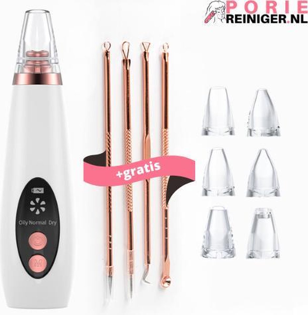 Elektrische vacuum mee-eter verwijderaar | Pore cleaner | Blackhead remover | met 5 opzetstukken en GRATIS toolkit | Qoelr