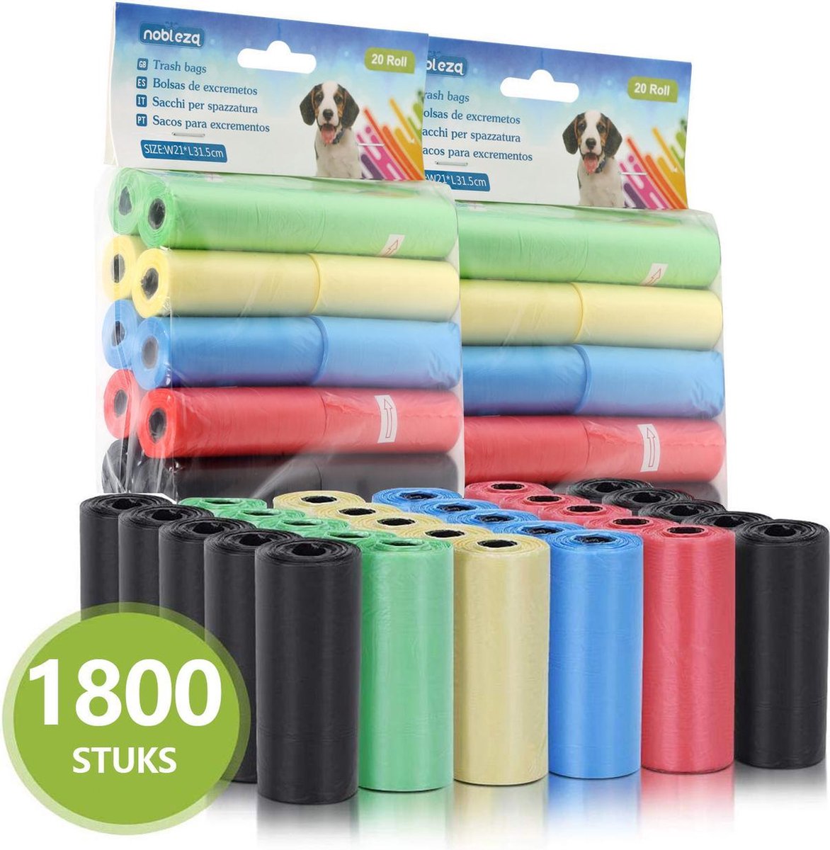 Nobleza 48KVI - Hondenpoepzakjes - 1800 stuks - 31.5 x 21 cm - Gekleurd