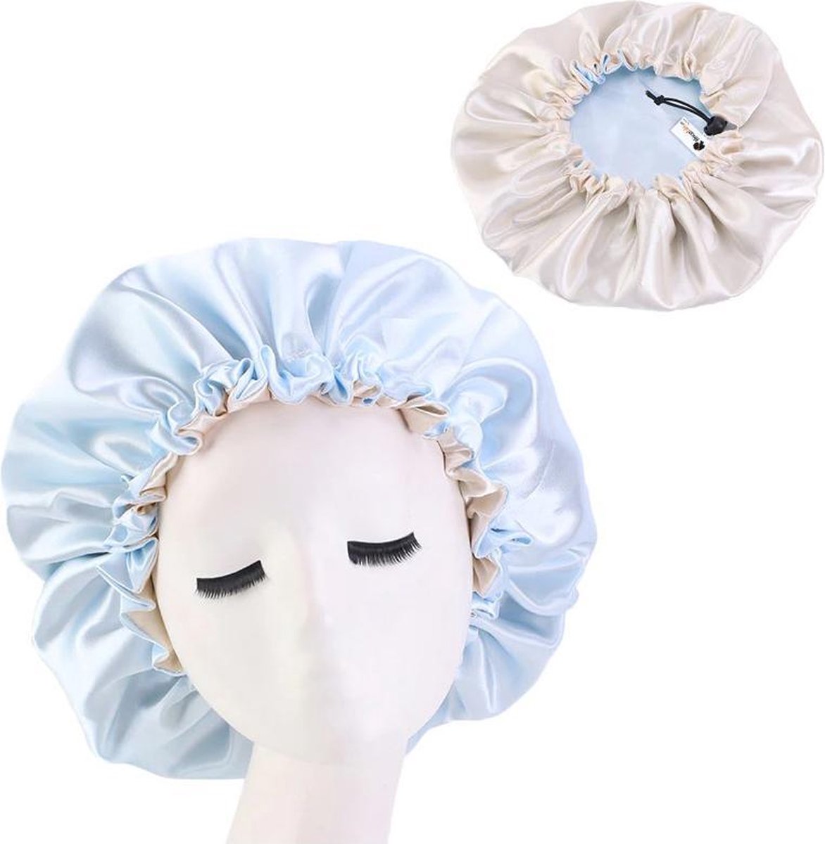 Afabs® Lichtblauwe Satijnen Slaapmuts / Hair Bonnet / Haar bonnet van Satijn / Satin bonnet / Afro nachtmuts voor slapen