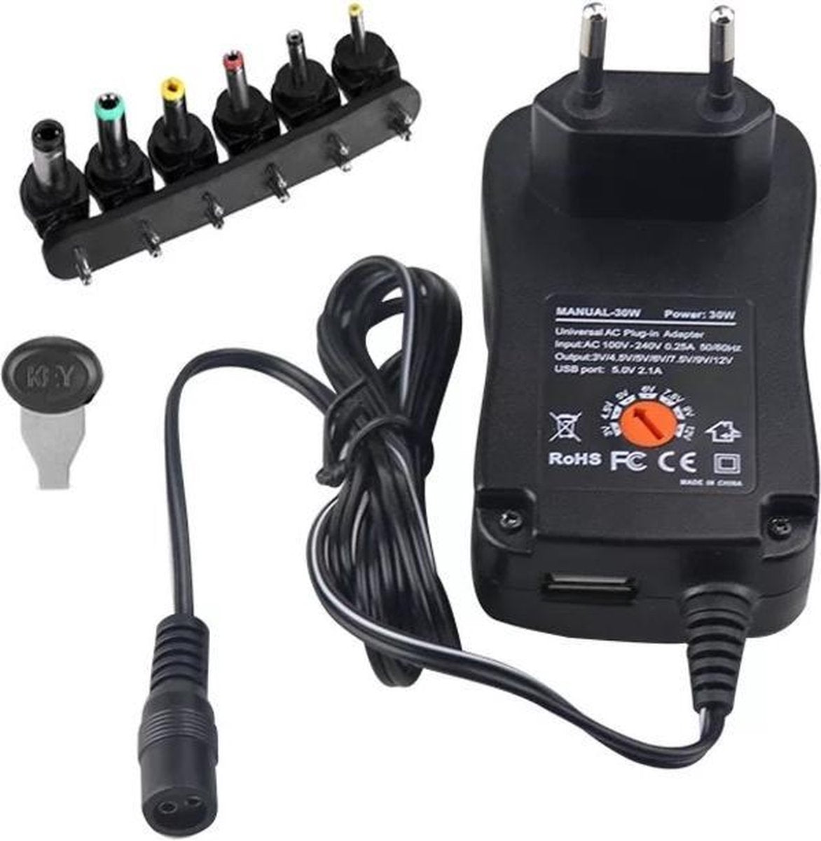 Universele voedingsadapter - 3-12V / 600mA / 7.2W - 6 Verwisselbare connectoren / pluggen - AC/CD Adapter - 1