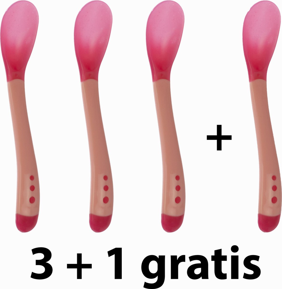 Huntex Kunstof/Siliconen Babylepels - Met Temperatuurindicator - Babybestek - Rood - 4 Stuks