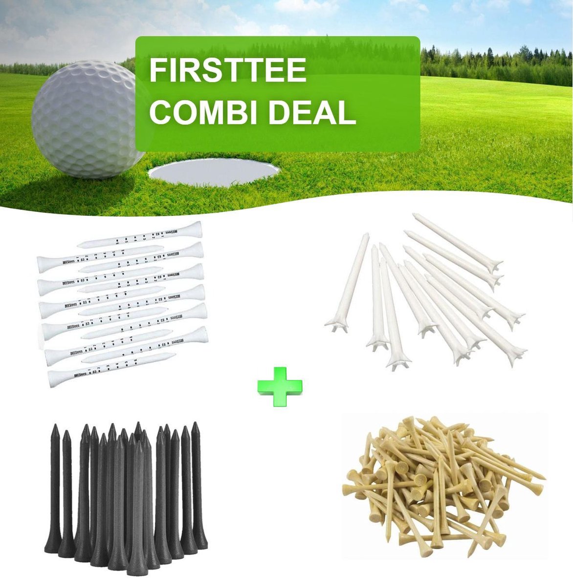 Firsttee - 100 STUKS - COMBI DEAL - AANBIEDING - Bamboe tees EXTRA lang - Tees met MAATstreepjes - Plastic tees met klauwen- 70 MM - 83 MM - Golf accessoires - Cadeau - Golftrainingsmateriaal - Golf swing - Golfballen - Sport - Training - Golfset