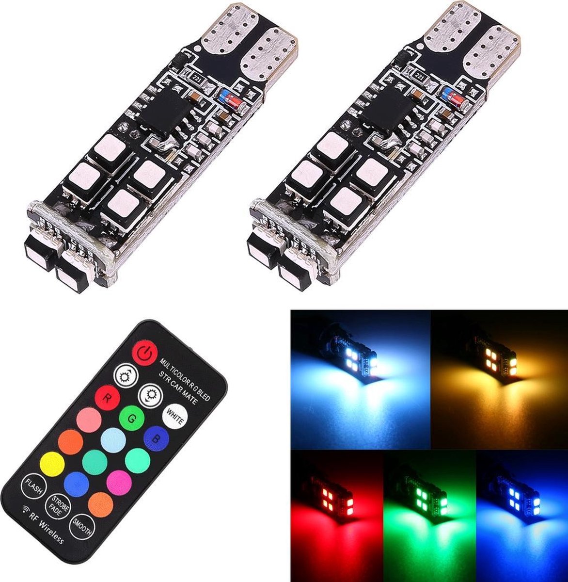 2 STKS W5W 194 T10 Multi Kleuren 10 SMD 3535 LED Auto Klaring Licht Marker Licht met Afstandsbediening