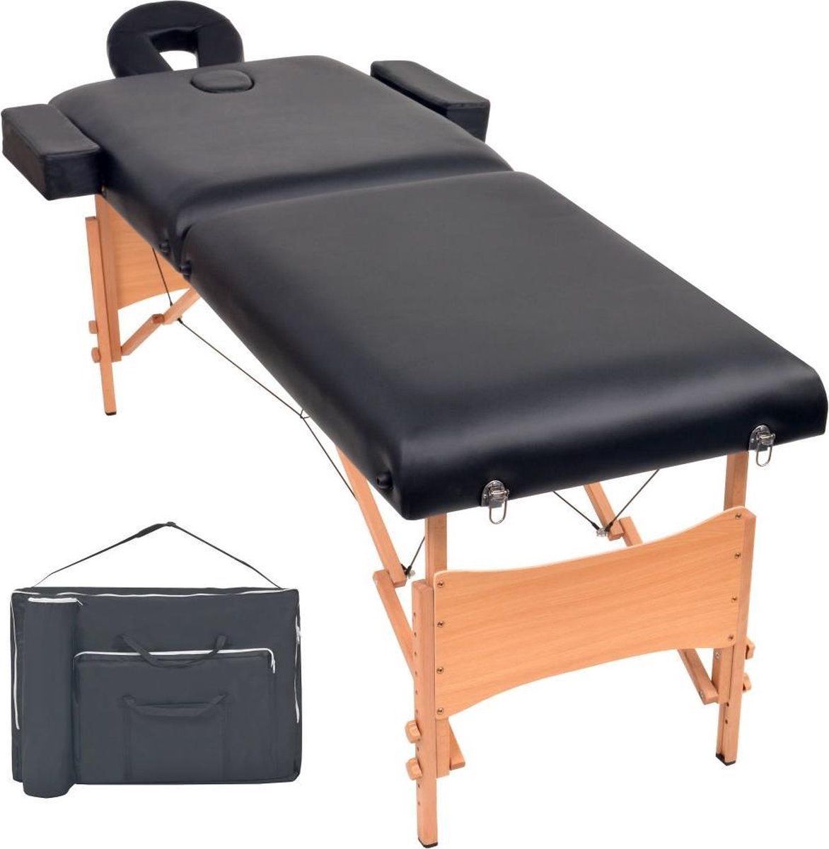 Medina Massagetafel inklapbaar 2 zones 10 cm dik zwart