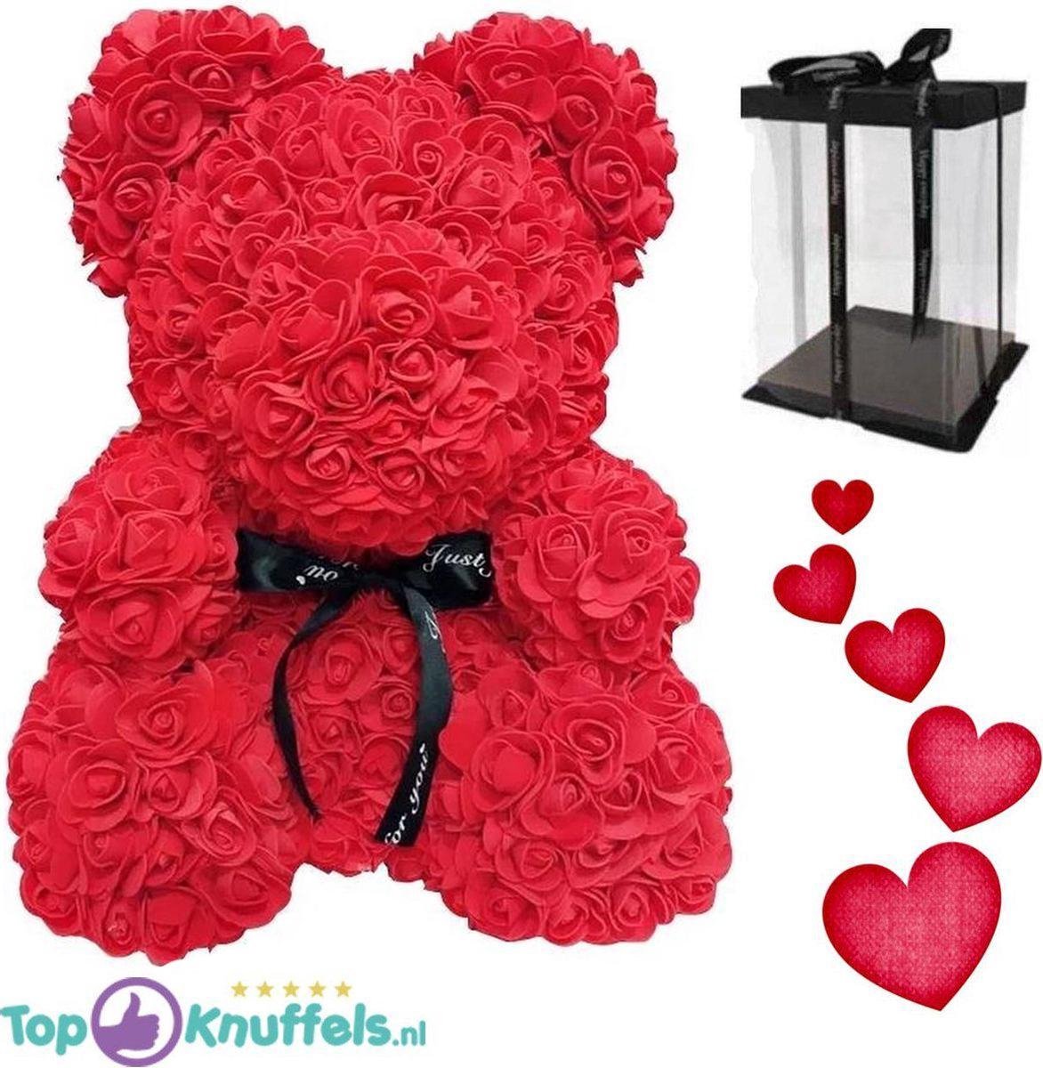 Rozenbeer Rood XL met Strik 40 cm | Rozen liefdes Teddybeer voor jou geliefde! Rose Bear Knuffelbeer gemaakt van roosjes – I Love You beer met hartje – Sinterklaas Kerst Cadeau | Rozen bear Wit met rood hart 25cm