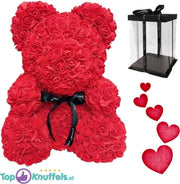 Rozenbeer Rood XL met Strik 40 cm | Rozen liefdes Teddybeer voor jou geliefde! Rose Bear Knuffelbeer gemaakt van roosjes – I Love You beer met hartje – Sinterklaas Kerst Cadeau | Rozen bear Wit met rood hart 25cm