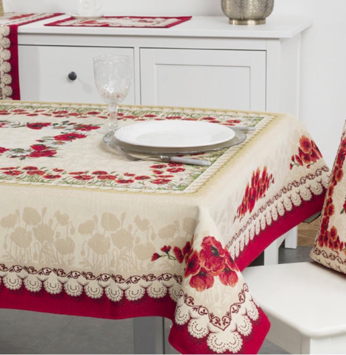 Placemat - luxe gobelinstof - Klaproos - Loper 45 cm