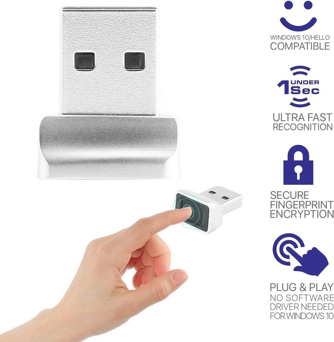 USB Vingerafdruk lezer / Fingerprint scanner AI150 - Veilig Inloggen - Compact & Duurzaam - Spacegray - Windows Hello