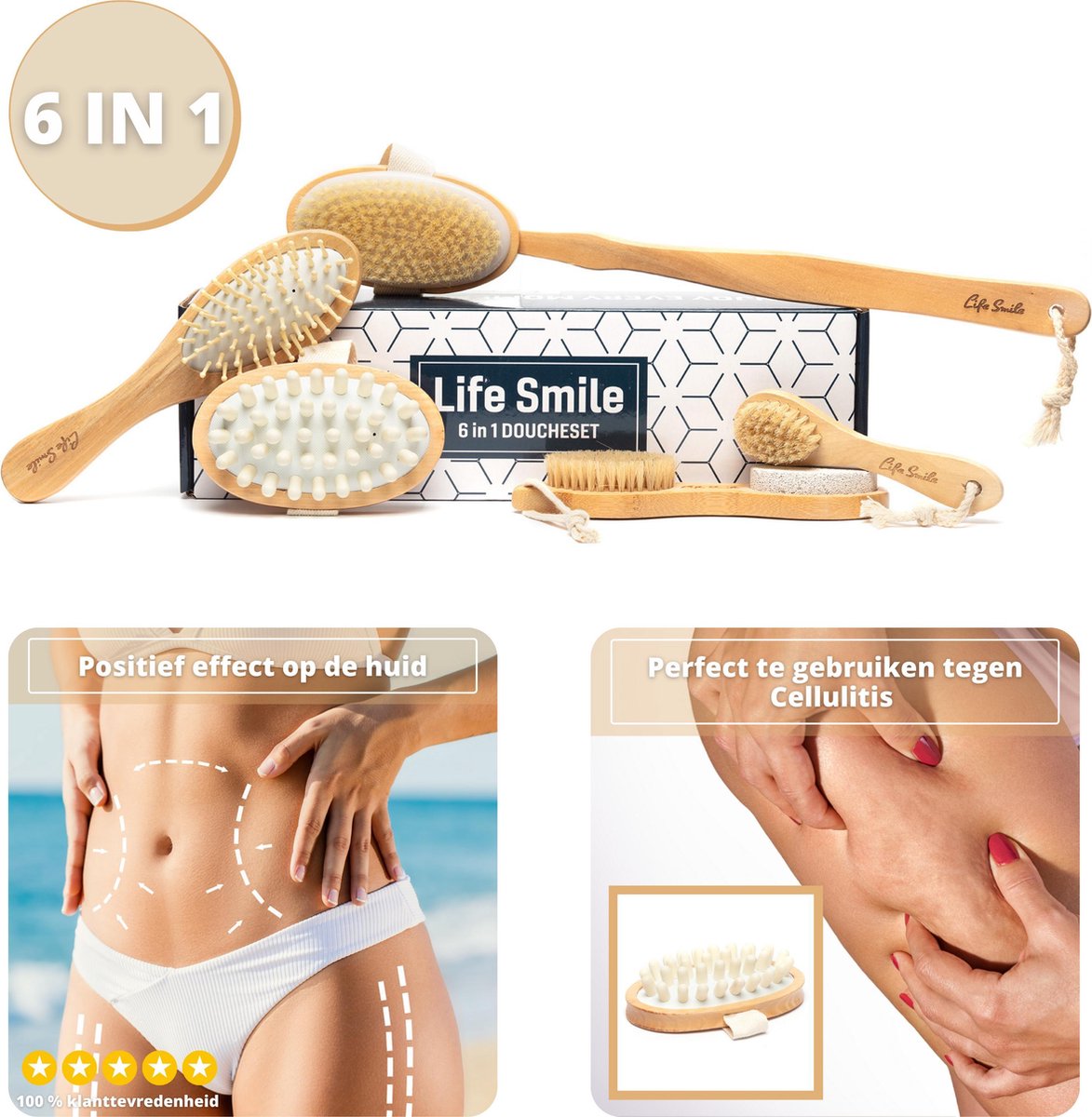 Lichaamsborstel - Badborstels - Dry brush - Afneembare Borstels - 6 in 1 Set - Complete Doucheset - Pedicure Borstel - Top tot Teen |
