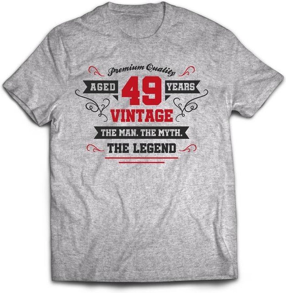 49 Jaar Legend - Feest kado T-Shirt Heren / Dames - Antraciet Grijs / Rood - Perfect Verjaardag Cadeau Shirt - grappige Spreuken