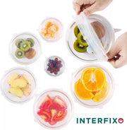 Interfixo Herbruikbare Kitchen Siliconen Afsluitdeksel - 6 Verschillende Maten  - |Dekselhouder | Rekbaar Vershoud Deksel |  Stretch  Vershouddeksel | Versdhoudfolie