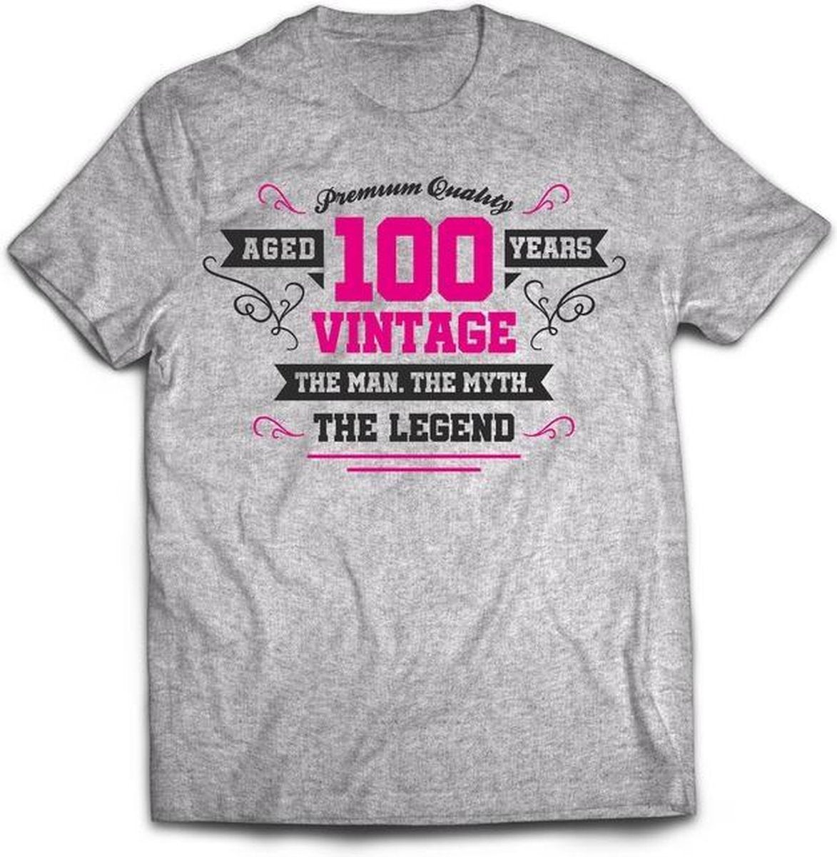 100 Jaar Legend - Feest kado T-Shirt Heren / Dames - Antraciet Grijs / Roze - Perfect Verjaardag Cadeau Shirt - grappige Spreuken