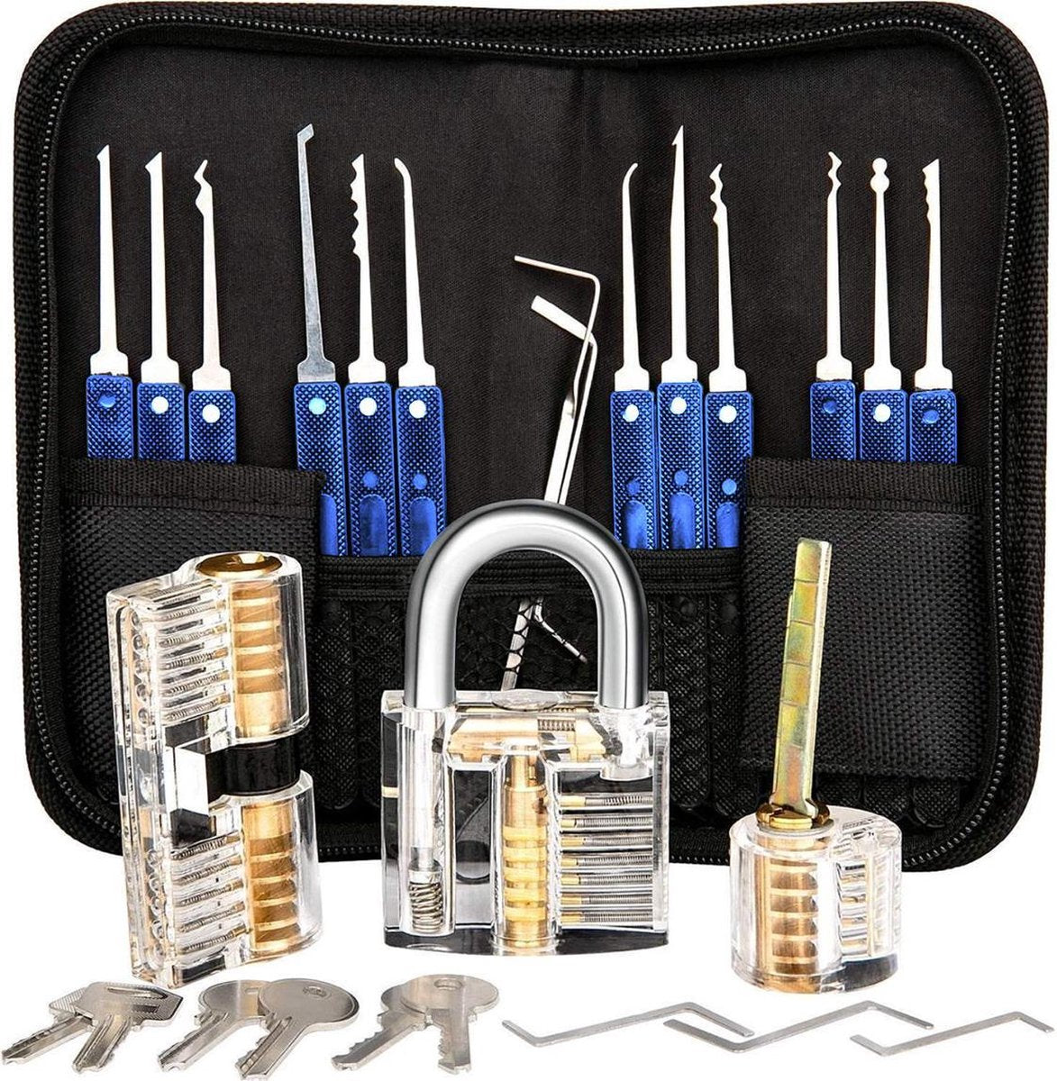 Lockpick Set Premium met 3 sloten - Lockpicking Voor Beginners En Gevorderden - Oefenslot  - 2021 Versie + Gratis Handleidingboek - Sloten - Slot - Vaderdag Kados - Vader Cadeautjes - Vaderdag Tip