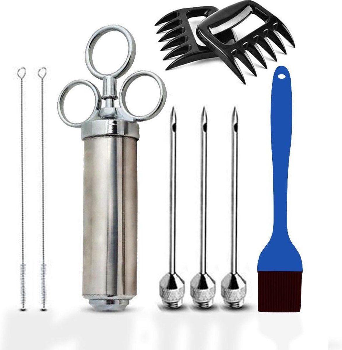 Marinade Injectiespuit Premium - + Gratis Vleesklauwen - Marinade Kwast - Marinade Injector - Bbq Accesoires - Injectiespuit Vlees - Meat Claws - Bbq Set - Bbq Gereedschap - Injectiespuit Met Naald
