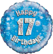 Oaktree 18 Inch Happy 17th Birthday Blue Holographic Balloon (Blue/Silver)