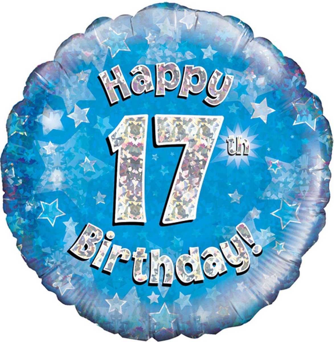 Oaktree 18 Inch Happy 17th Birthday Blue Holographic Balloon (Blue/Silver)