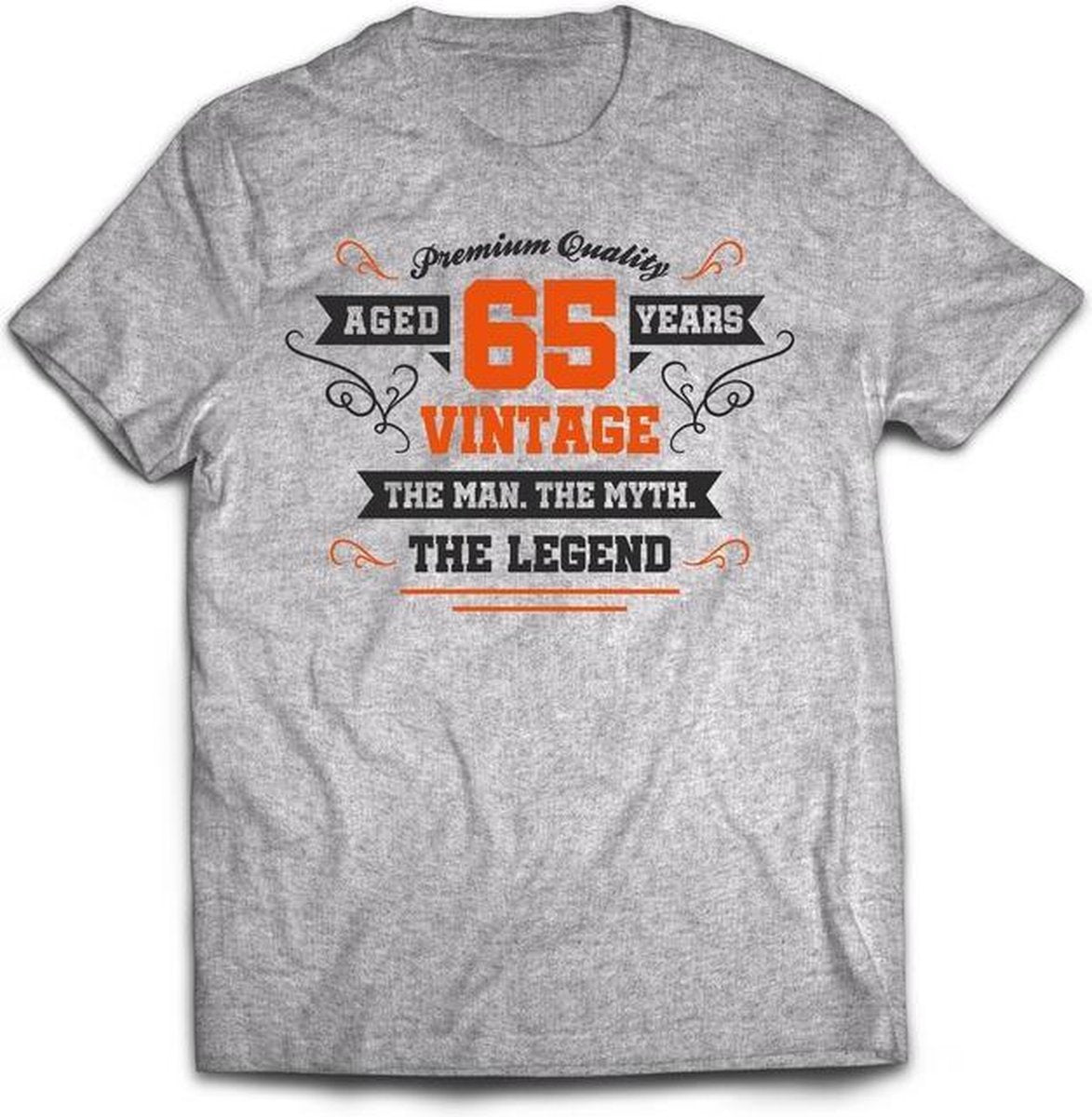 65 Jaar Legend - Feest kado T-Shirt Heren / Dames - Antraciet Grijs / Oranje - Perfect Verjaardag Cadeau Shirt - grappige Spreuken