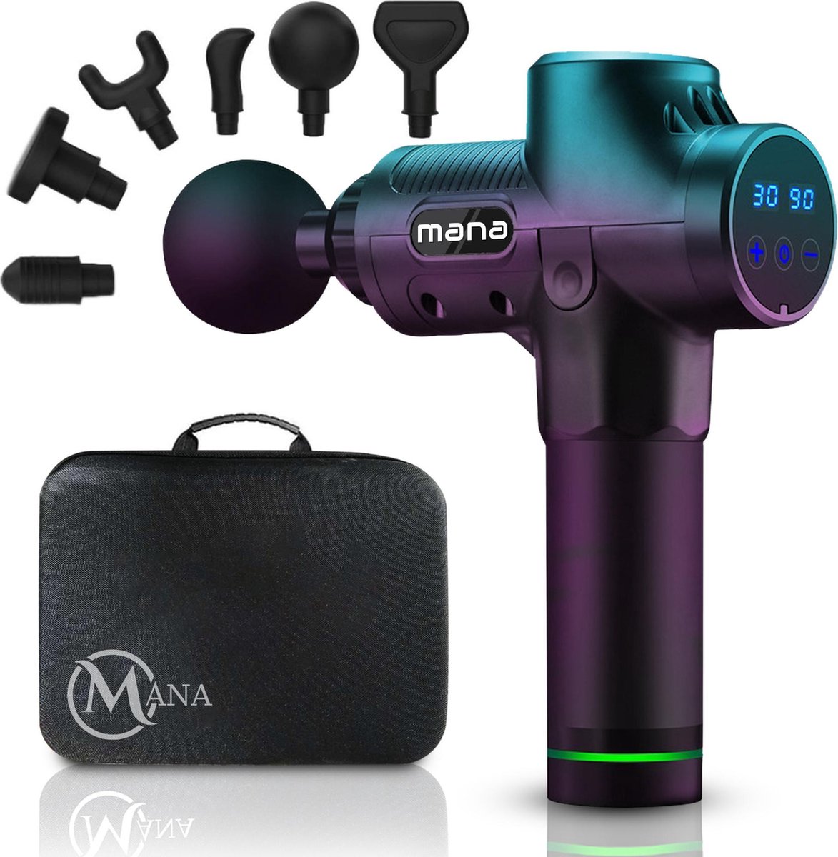 MANA® Massage Gun - 30 Vibratiesnelheden en 6 verschillende opzetstukken