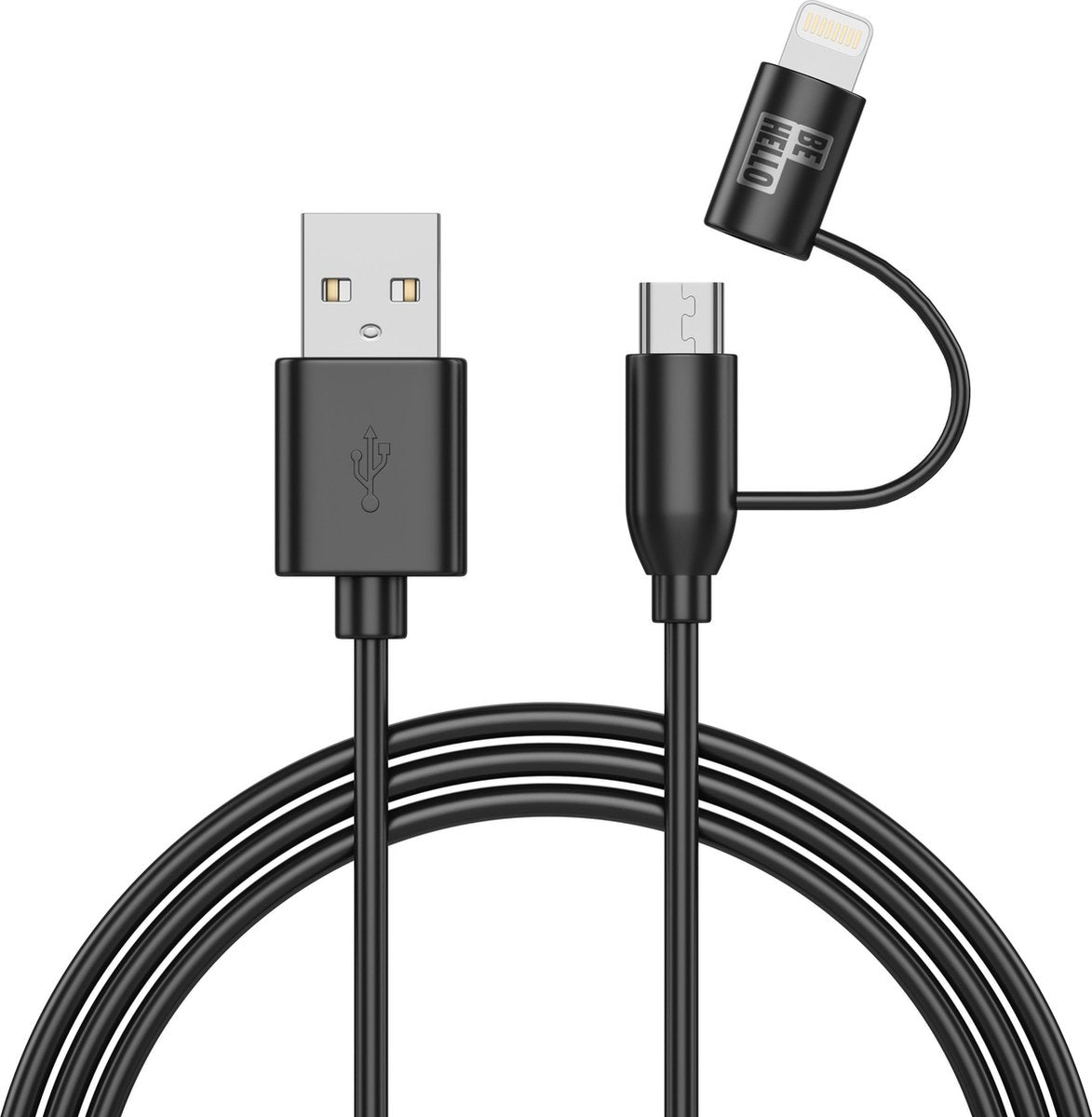 BeHello Telefoon en iPhone Laad en Sync 2-in-1 Lightning - Micro-USB Kabel (1m) Zwart