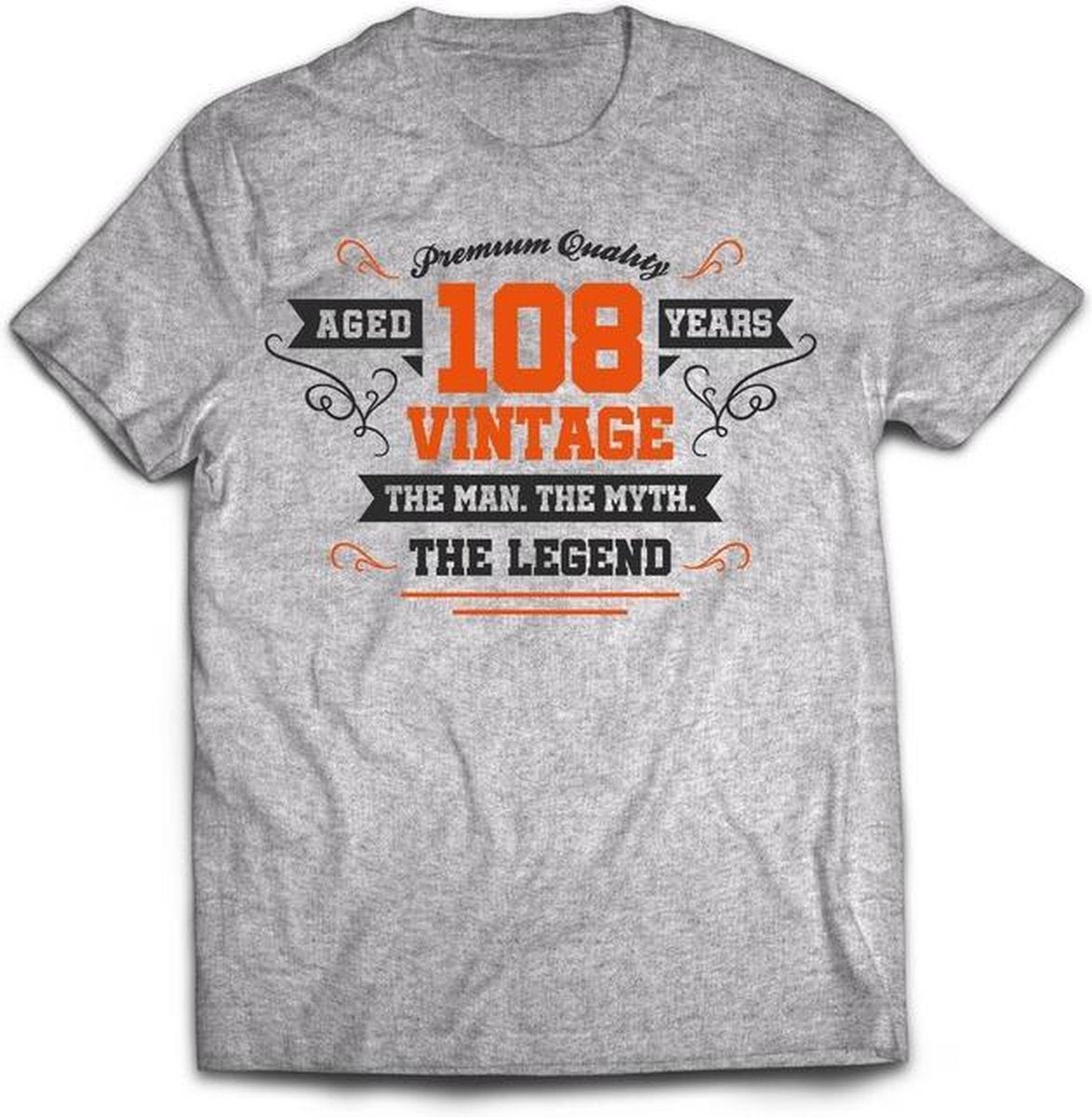 108 Jaar Legend - Feest kado T-Shirt Heren / Dames - Antraciet Grijs / Oranje - Perfect Verjaardag Cadeau Shirt - grappige Spreuken
