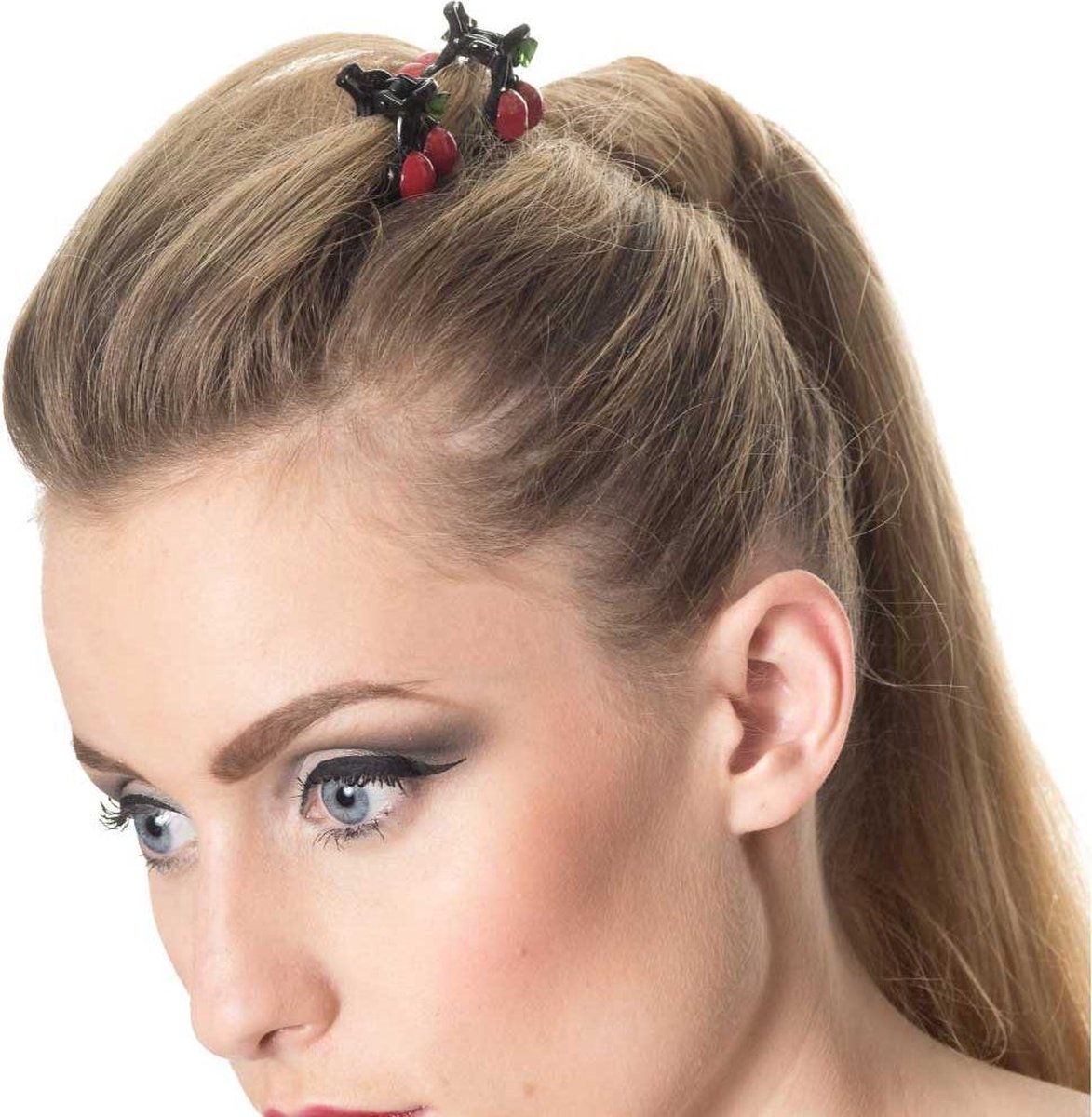 Day Of Destiny kersen haarclips accessoire zwart/rood - Vintage Rockabilly - Banned
