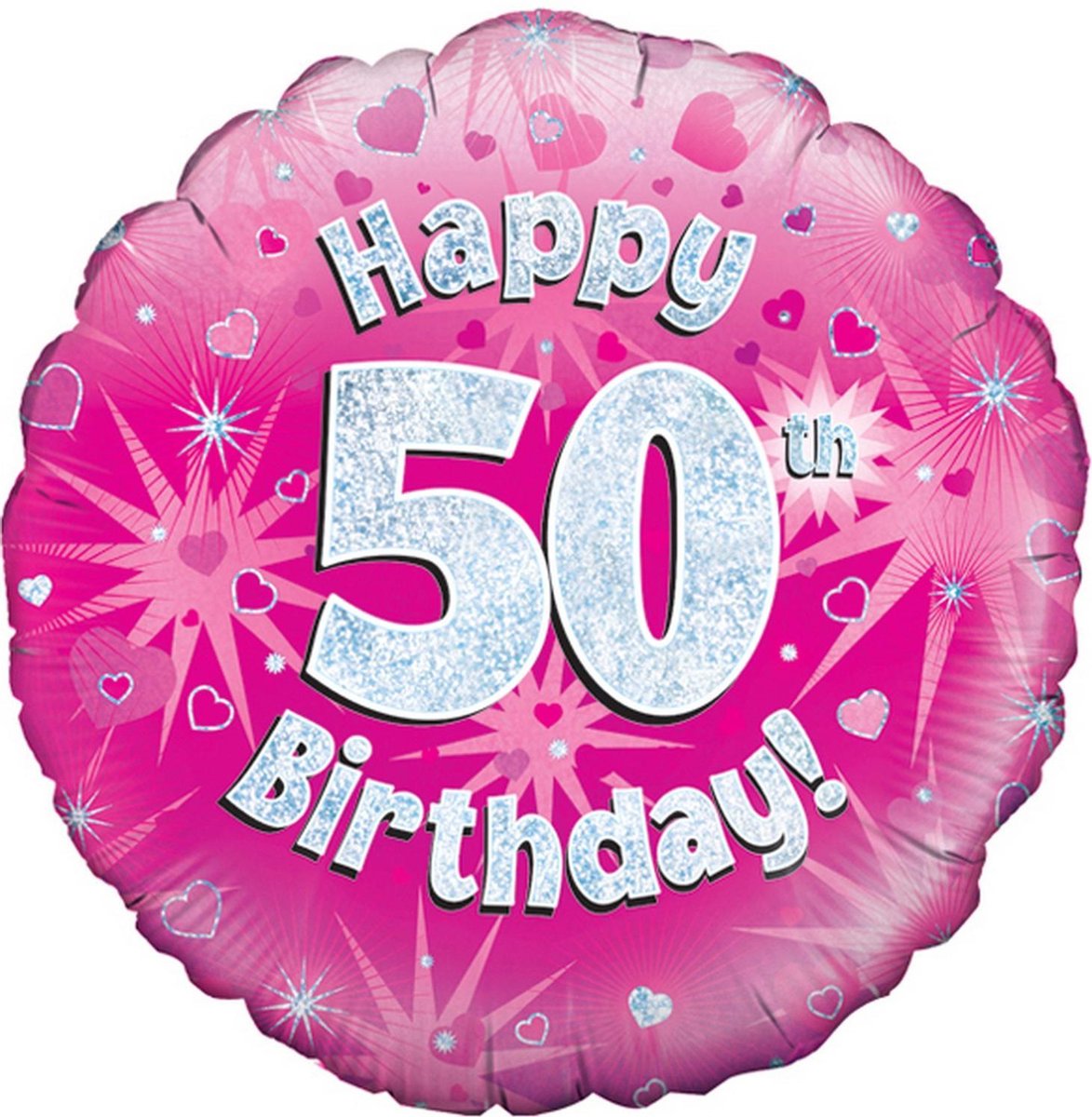 Oaktree 18 Inch Happy 50th Birthday Pink Holographic Balloon (Pink/Silver)
