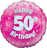 Oaktree 18 Inch Happy 50th Birthday Pink Holographic Balloon (Pink/Silver)
