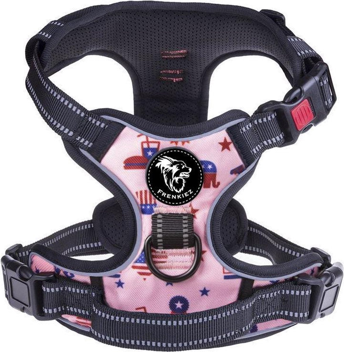 Frenkiez reflective no pull lockable harness printing pink