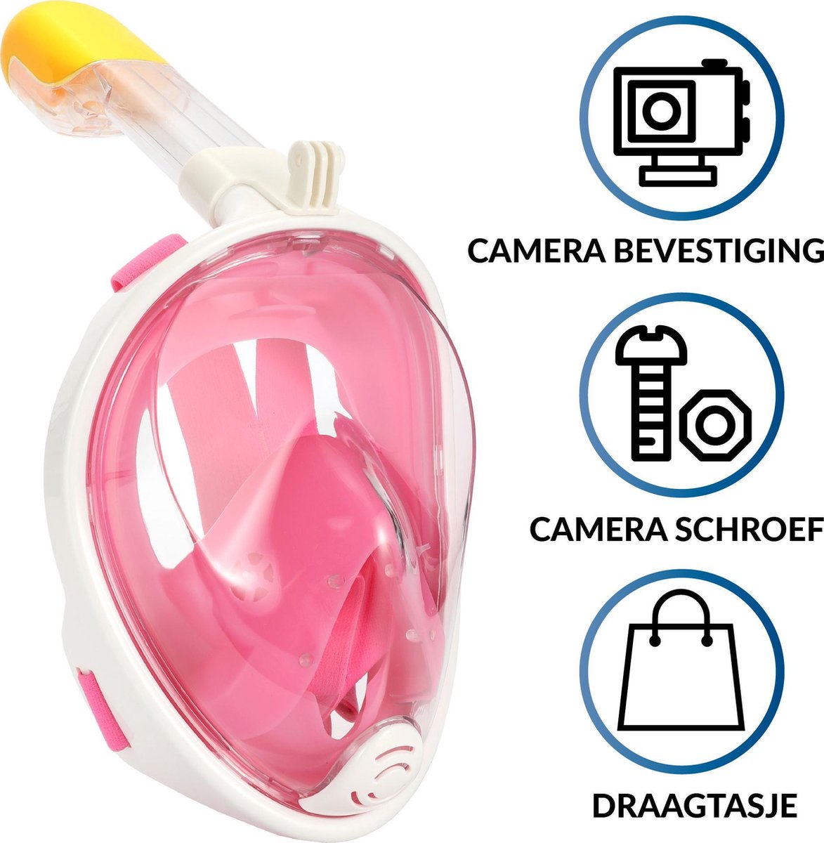 Gadgy Duikmasker Kids - Full face duikbril met snorkel - snorkelset roze - snorkelmasker
