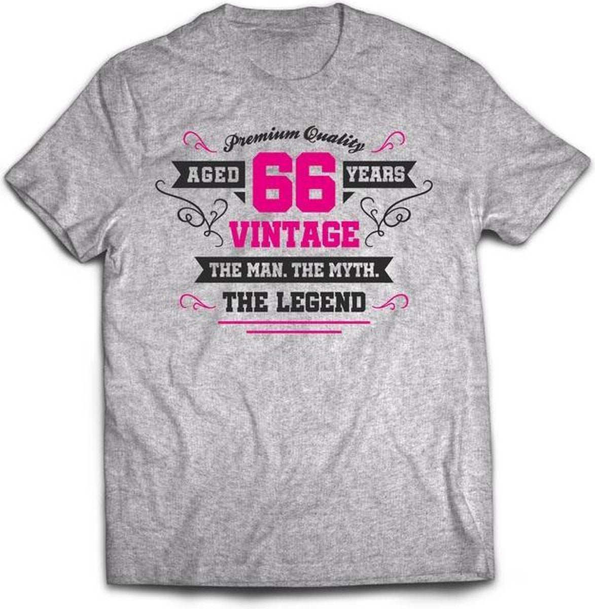 66 Jaar Legend - Feest kado T-Shirt Heren / Dames - Antraciet Grijs / Roze - Perfect Verjaardag Cadeau Shirt - grappige Spreuken