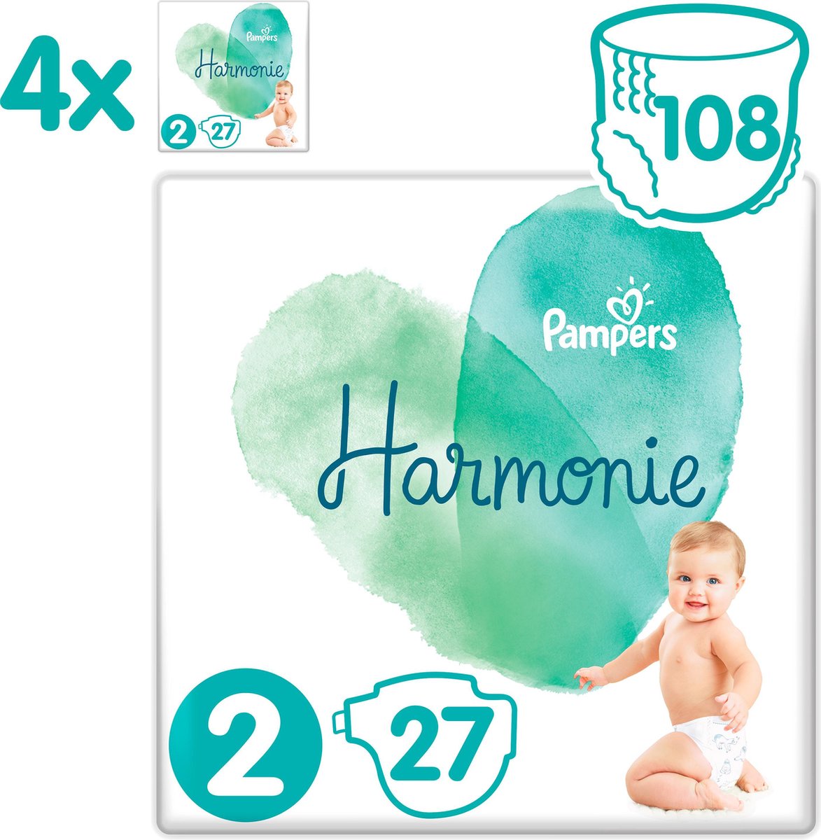 Pampers Harmonie / Pure Maat 2 (4-8 kg) 108 luiers