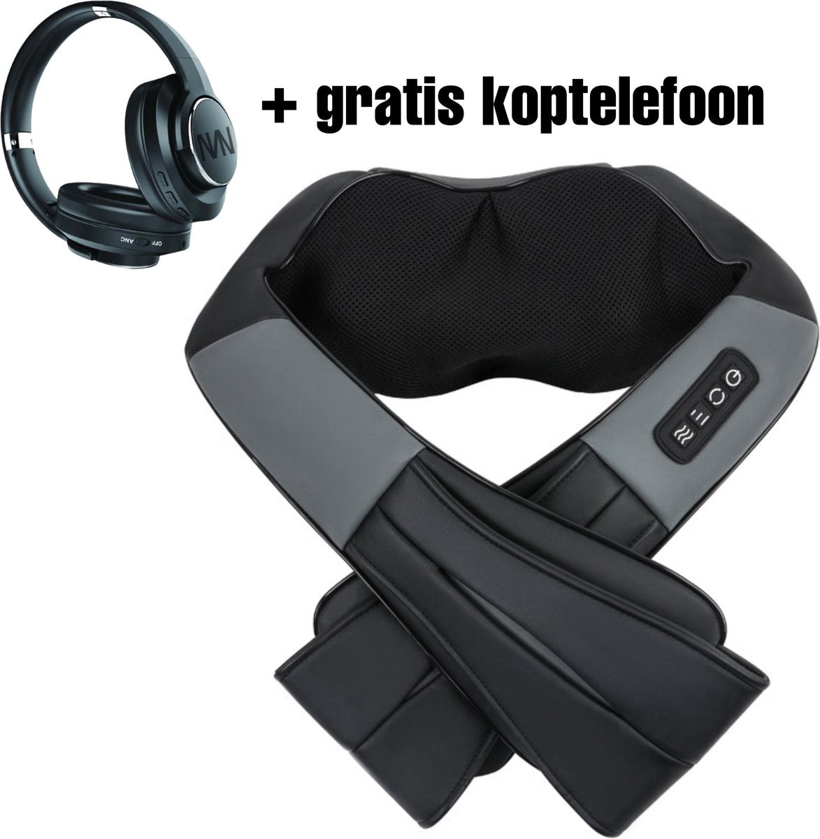 SPOMAREX - Draadloos Massagekussen - Shiatsu  massage - Incl. draadloze koptelefoon - Drukpunt massage - Draadloos te gebruiken - Zwart/grijs - Massage kussen
