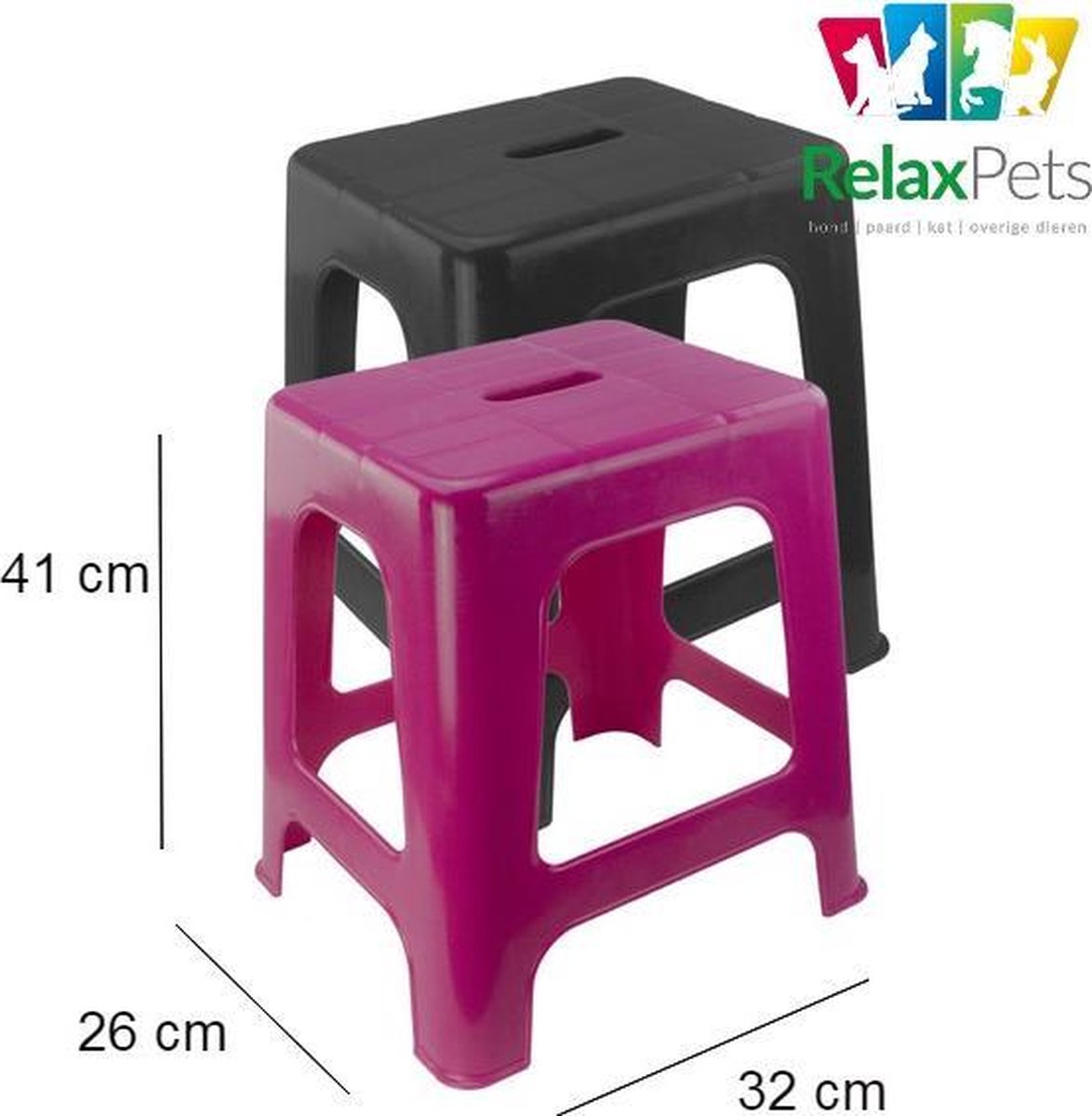 RelaxPets - Opstaphulp - Opstapkrukje - krukje - Vplats - 95 kg - Kunstof - Zwart - 41x26x32cm