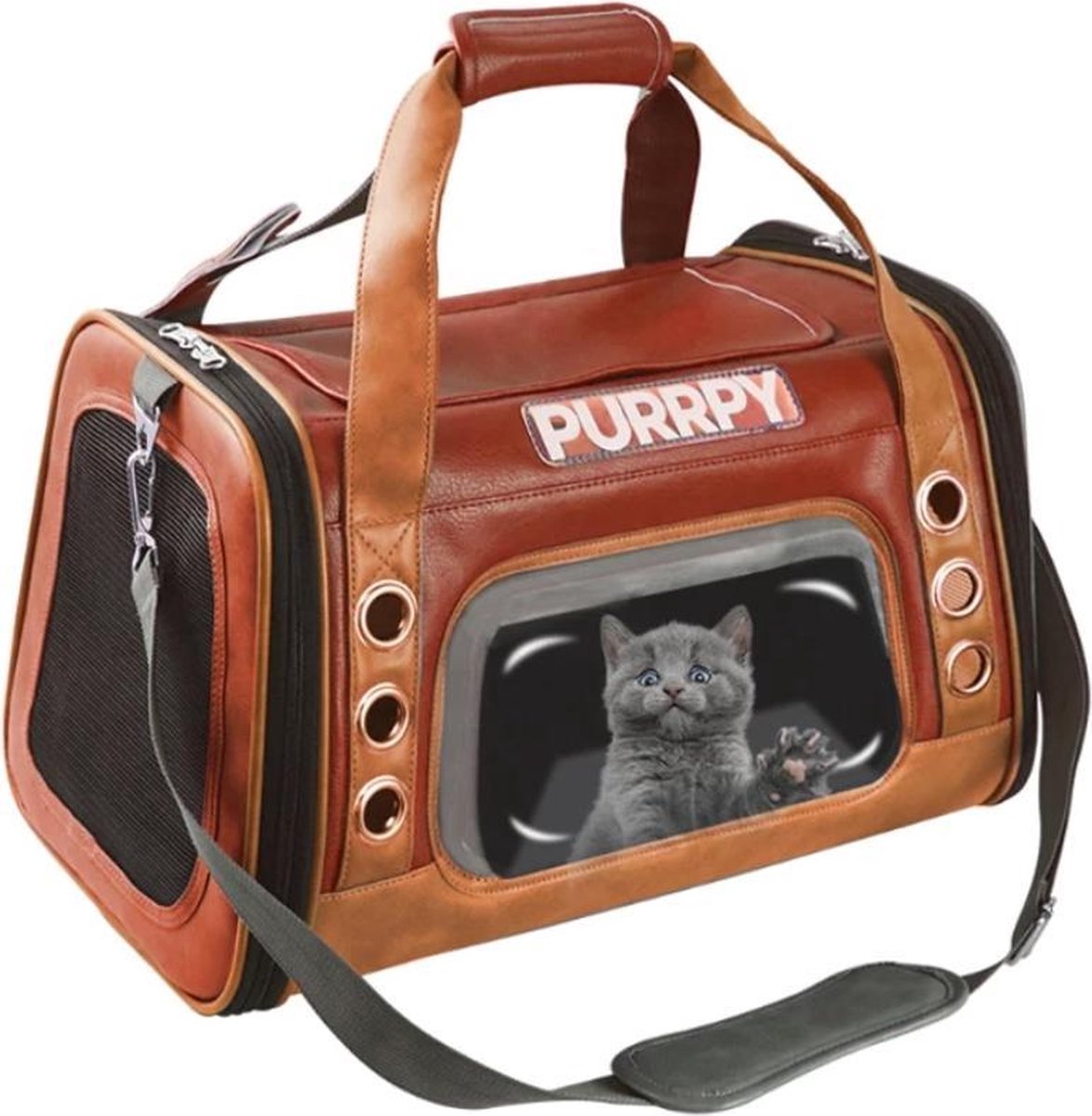 Rexa® Huisdiertas bruin 41x26x26cm - Reis tas schoudertas voor katten en kleine honden - 6.5 kg draagvermogen - Kattentas - Hondendraagtas - Transport