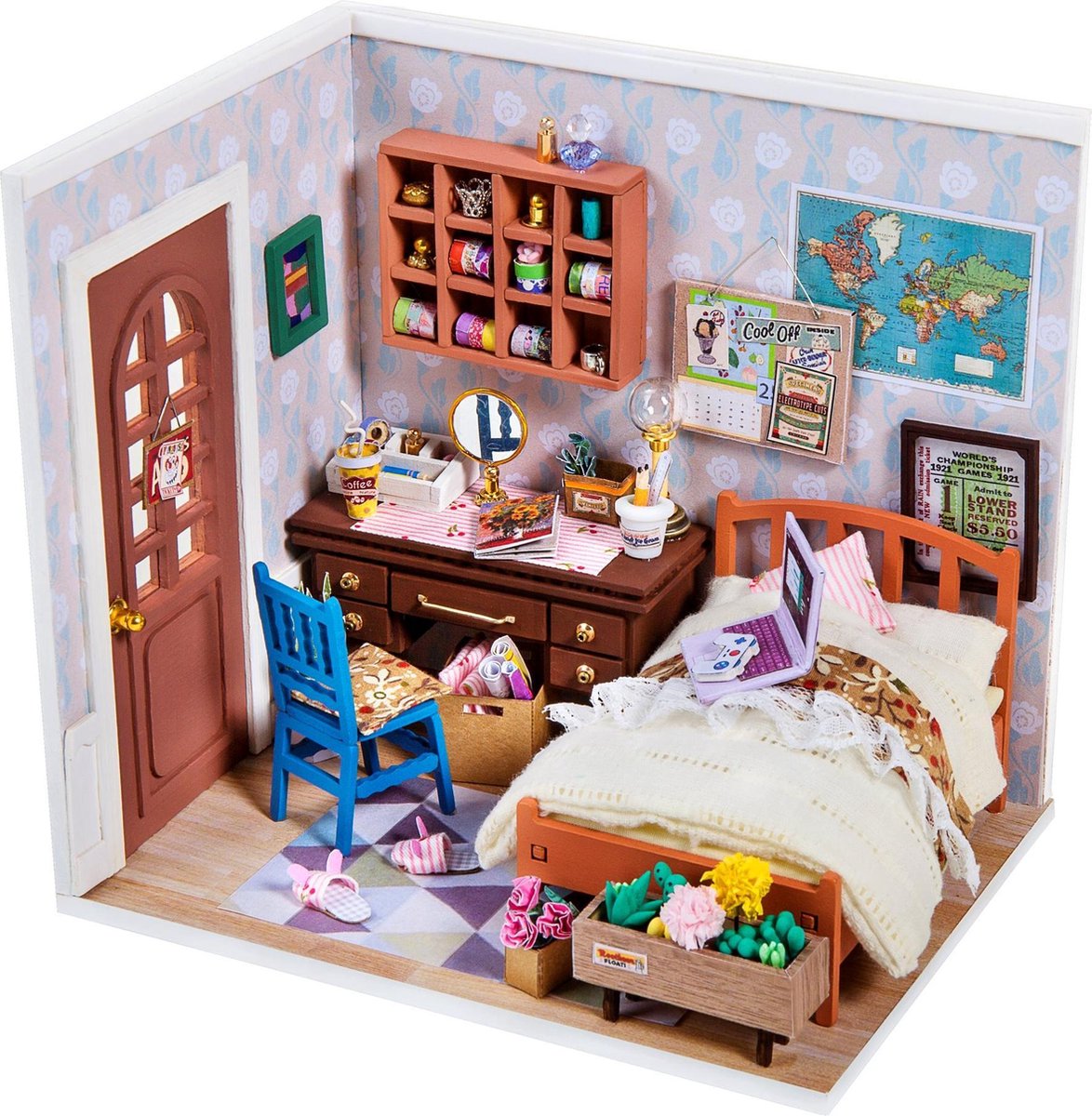 Robotime Anne's Slaapkamer DGM08 - Houten modelbouw - Poppenhuis met LED licht - DIY