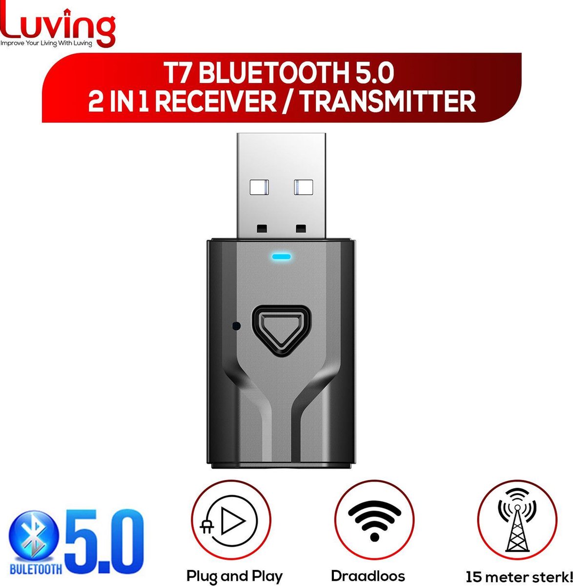 Luving™ - T7 - Bluetooth 2 in 1 5.0 Zender en Ontvanger - Transmitter & Receiver - Bluetooth Adapter - Bluetooth Dongle  - USB