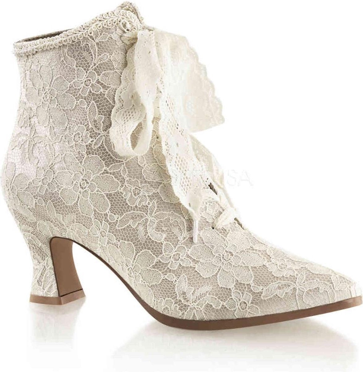 EU 36 = US 6 | VICTORIAN-30 | 2 3/4 Flaired Heel Lace Up Ankle Bootie w/Lace Overlay