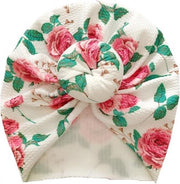 Baby Haarband -Baby Tulband - Baby Haaraccessoires Meisje - 0 tot 12 maanden Wit Met Rozenprint