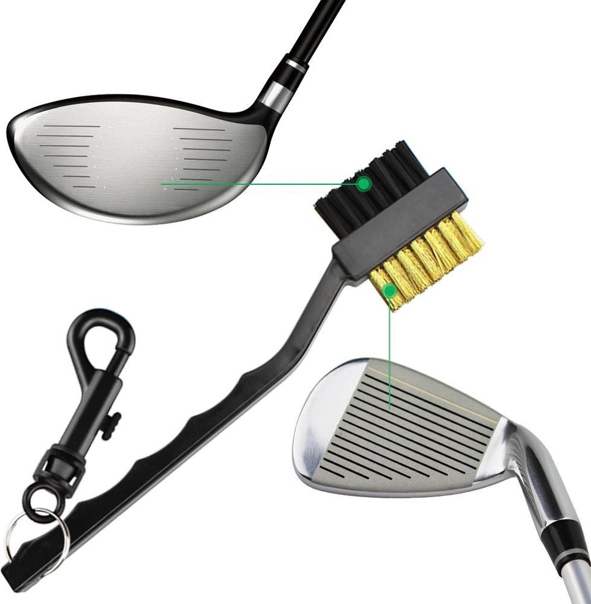 Firsttee - Schoonmaakborstel golfclub - MET Ophanghaakje - Staal Borstel - Schoonmaak - Cleaner - Golf accessoires - Cadeau - Golfballen - Mat - Net - Sport - Training - Golfset - Trolley - Golftrainingsmateriaal - Trainingsmaterialen - Tees - Swing