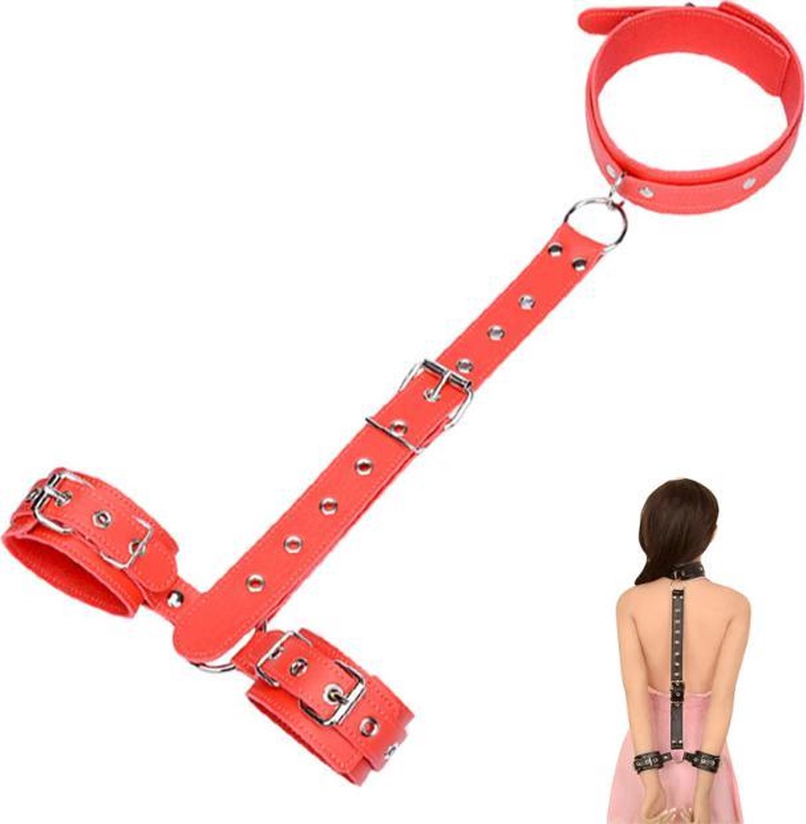 WiseGoods - Erotische Nekriem Met Handboeien - Seks Handboeien - SM Bondage - Sex Toys - Seksspeeltjes Voor Koppels - Rood