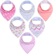 JillyBee - Slab - Slabbetje - Slabber - Bandana - 6pack - Hartjes - Bloemen - Roze - Wit